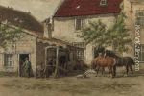 Grooming The Horses Oil Painting - Willem Carel Nakken