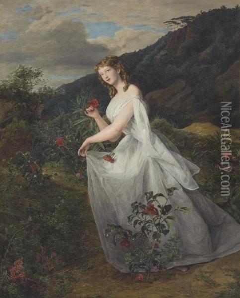 Young Lady In A White Dress Oil Painting - Ferdinand Georg Waldmuller