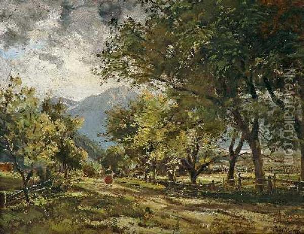 Landschaft Am Kochelsee Oil Painting - Josef Hahn