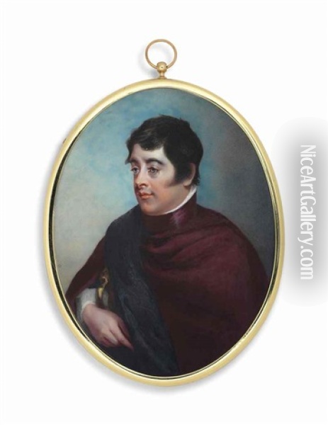 Lord Edward Fitzgerald (1763-1798), In Red Cloak With Dark Blue Draped Sash; Sky Background Oil Painting - Horace Hone