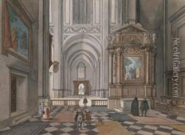 A Church Interior With A Figure Staffage Oil Painting - Johann Friedrich Morgenstern