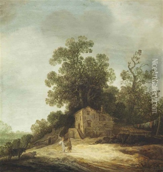 A Wooded Landscape With Tobias And The Angel Before A Cottage Oil Painting - Pieter De Molijn