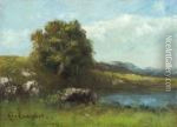 Rochers Et Arbres Pres D'un Lac Oil Painting - Gustave Courbet