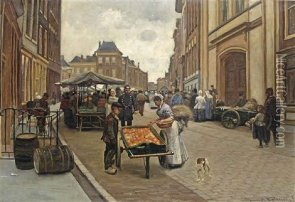 The Wijnstraat With The Waag, Dordrecht Oil Painting - Bernard Marie Koldewey