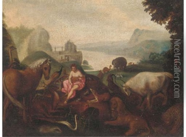 Orpheus Charming The Animals Oil Painting - Hendrick De Clerck