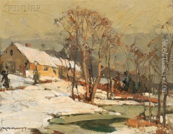 New England Farm Oil Painting - Frederick J. Mulhaupt