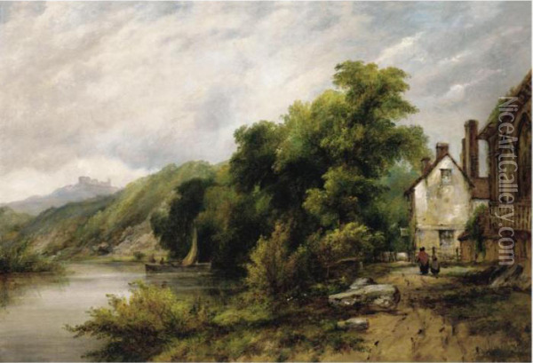 Wooded River Landscape Oil Painting - Frederick Waters Watts