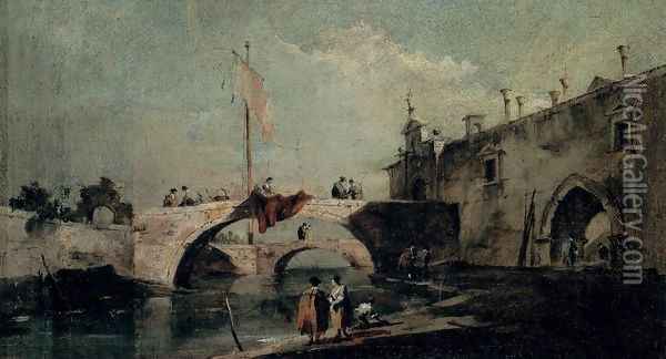 Town with a Bridge Oil Painting - Francesco Guardi