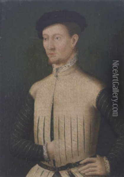 Portrait Of A Gentleman (quirin Gangolphe De Geroldseck?) In A White Slashed Tunic And Black Cap Oil Painting -  Corneille de Lyon