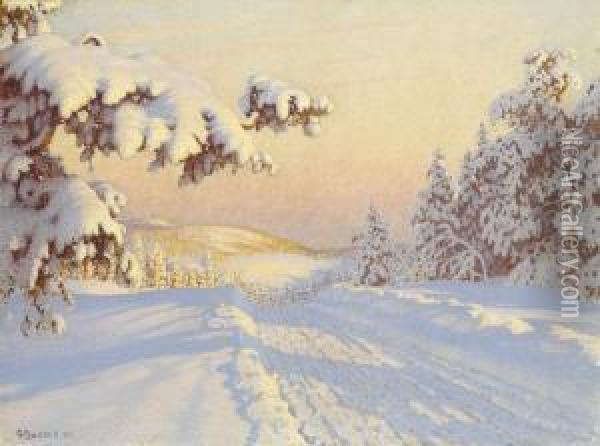 Snotackt Stig (snow-covered Path) Oil Painting - Gustaf Fjaestad