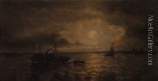 Marine Au Clair De Lune Oil Painting - Francois-Etienne Musin