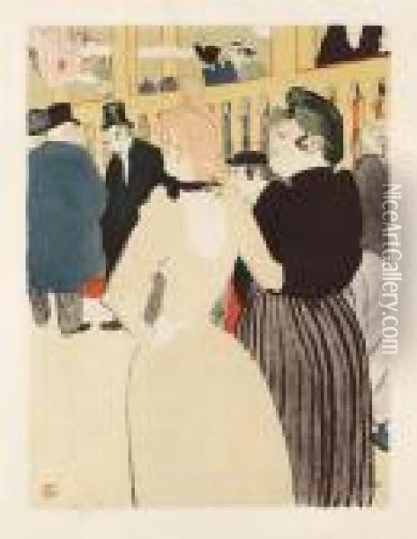 Au Moulin Rouge, La Goulueet Sa Soeur Oil Painting - Henri De Toulouse-Lautrec