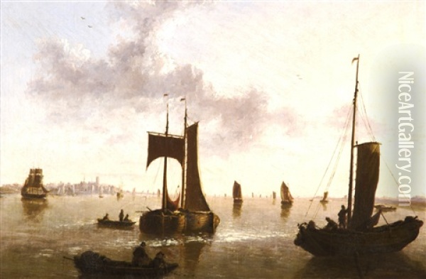 Ships In A Harbor Oil Painting - Aelbert Cuyp