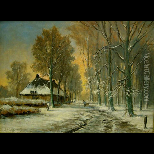 Winter Scene Oil Painting - Adriaan Marinus Geijp