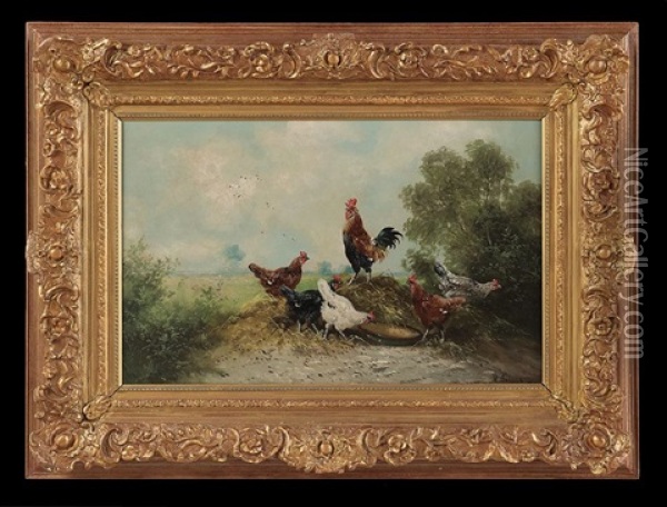 Poultry At Mealtime Oil Painting - Henry Schouten