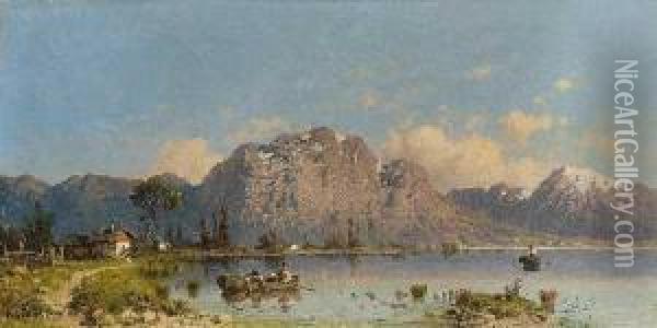 Fischer Auf Dem Lago Diauronzo Oil Painting - Aleksander Swieszewski