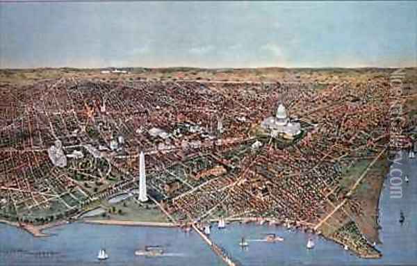 The City of Washington birds eye view from the Potomac looking North Oil Painting - Currier