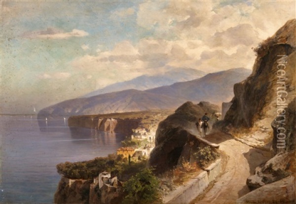 The Bay Of Sorrento Oil Painting - Hermann (August) Kruger