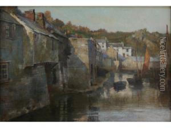 A Cornish Harbour Oil Painting - Frederick Hall