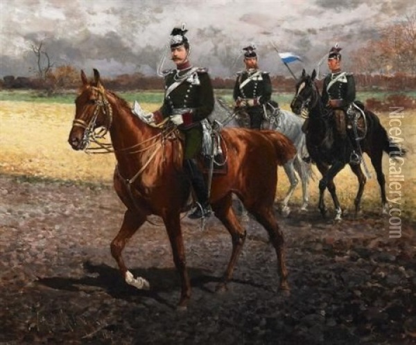 Bayerische Ulanen Oil Painting - Jan van Chelminski