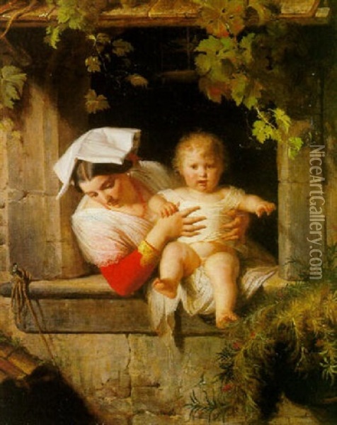 Mutter Mit Kind Oil Painting - Alfred van (Jacques) Muyden