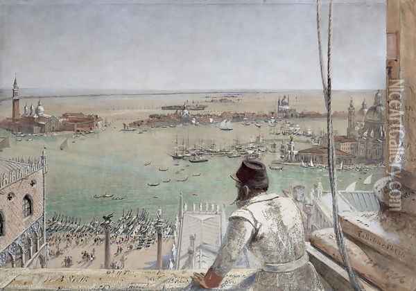 The Basin of San Marco from the Campanile, Venice, 1862 Oil Painting - William Bell Scott