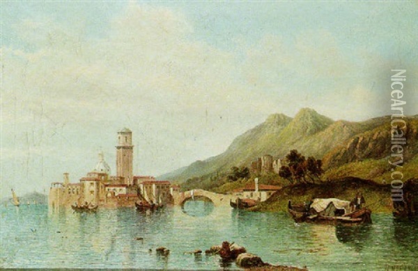 Italian Lake Scene (lake D'orta?) Oil Painting - William Meadows