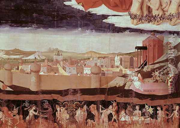 The Damned in Hell, from the Coronation of the Virgin, completed 1454 Oil Painting - Enguerrand Quarton