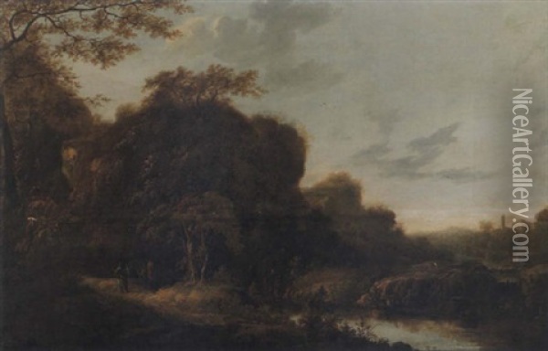 Landskap Med Figurer Och Byggnad Oil Painting - Cornelis Snellinck