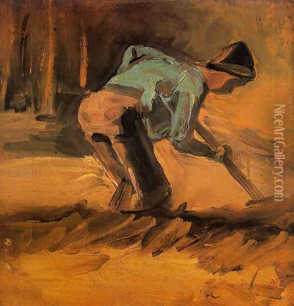 Man Stooping With Stick Or Spade Oil Painting - Vincent Van Gogh
