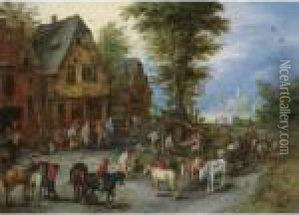 A Village Oil Painting - Jan The Elder Brueghel