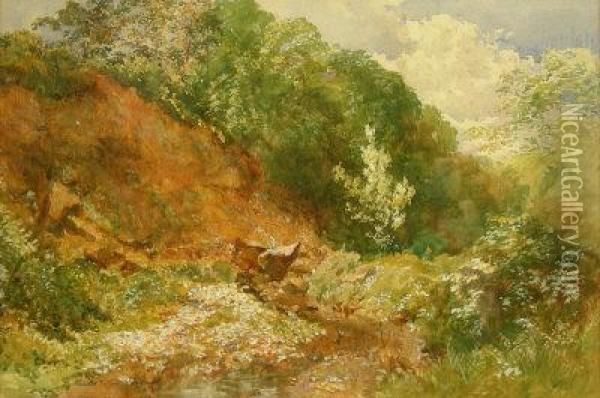 Wooded Landscape With Stream Oil Painting - George Weatherill