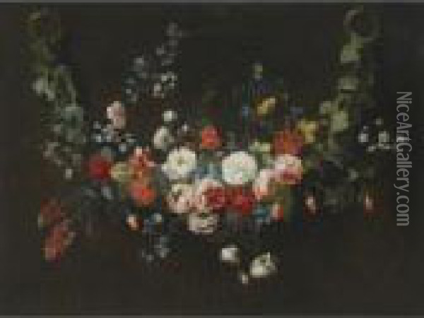 A Flower Garland Oil Painting - Frans Ykens
