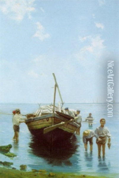 Il Rientro Della Pesca Oil Painting - Alceste Campriani