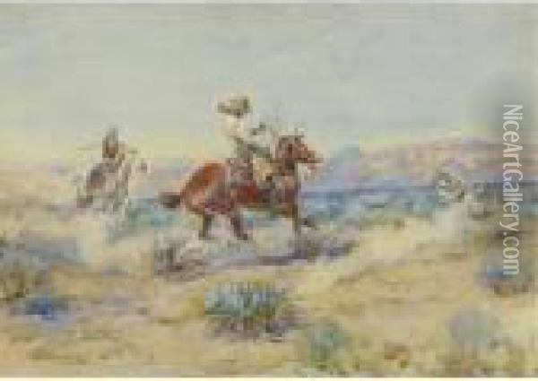 Roping A Wolf Oil Painting - Charles Marion Russell