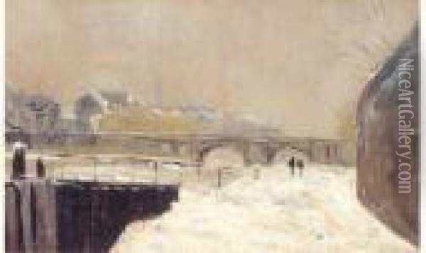 Paris, L'ecluse De La Monnaie Et Le Pont Neuf, Effet De Neige. Oil Painting - Albert Lebourg