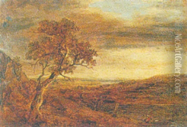 Windy Landscape Oil Painting - Benjamin (of Bath) Barker