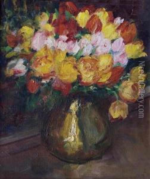Tulpenstrauss In Einer Vase Oil Painting - Georges Mosson