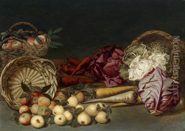 Ein Stillleben Mit Kohlkopfen, Mohrruben, Pastinaken Und Apfeln Oil Painting - Jan van Kessel the Elder