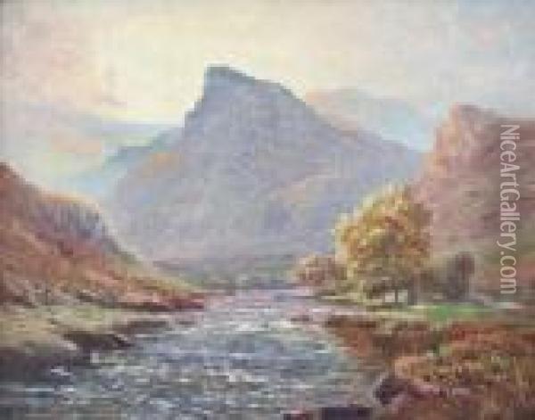 A River Valley Oil Painting - Alfred de Breanski