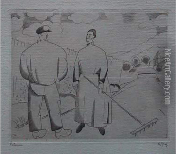Le Chemin Dans Les Bles / A Path Through Wheat Fields. 1926 Oil Painting - Jean Emile Laboureur