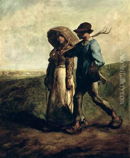 Going to Work, c.1850-51 Oil Painting - Jean-Francois Millet