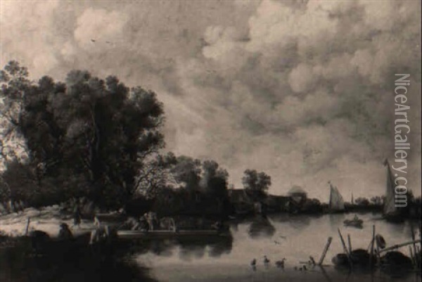 Fluslandschaft Mit Einer Fahre Oil Painting - Pieter de Neyn