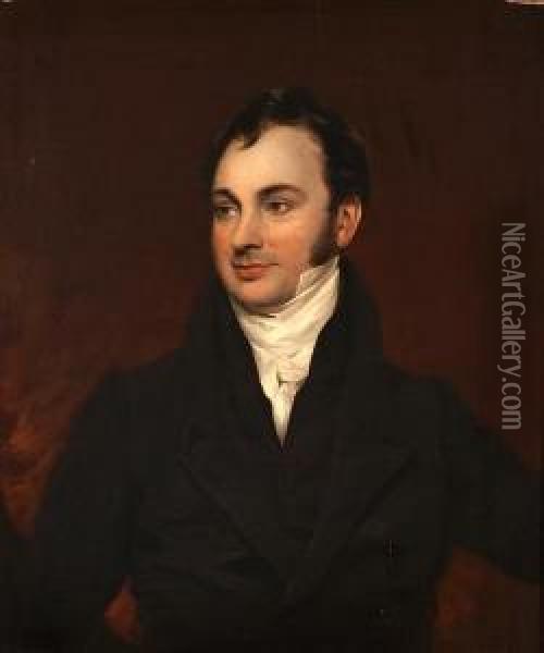 A Portrait Of A Gentleman, Half-length Oil Painting - George Henry Harlow