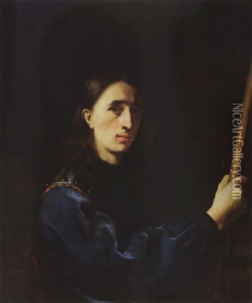 A Self Portrait Of The Artist Wearing A Blue Velvet Jacket With A Cuirass Oil Painting - Johann Ulrich Mayr