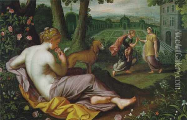Drei Frauen In Einem Schlospark, Allegorie Des Fruhlings Und Des Geruchs Oil Painting - Jan Brueghel the Elder