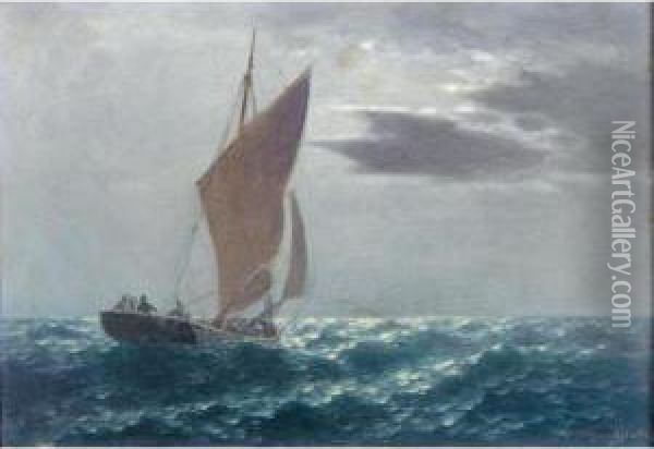 Sailing By Moonlight Oil Painting - Emilios Prosalentis