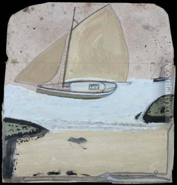 Sail Boat Near The Beach Oil Painting - Alfred Wallis