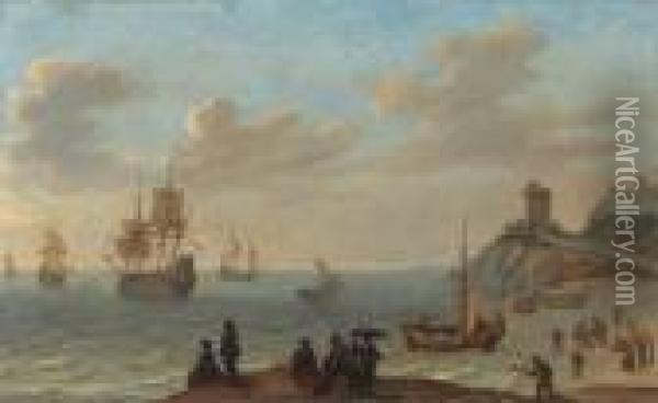Hollandische Kustenlandschaft Mit Schiffen Und Staffage Oil Painting - Isaac Willaerts