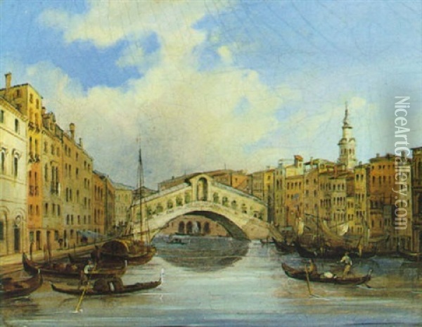 Blick Auf Die Rialto Brucke In Venedig Oil Painting - Carlo Grubacs